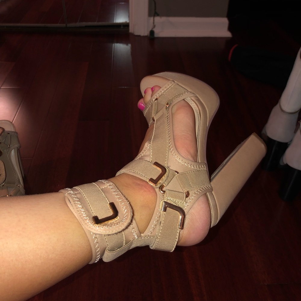 Strappy nude heels
